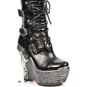 NewRock NEW ROCK TR001-S24 VINTAGE FLOWER BLACK STEEL HEEL ANKLE GOTHIC BOOTS NewRock NEW ROCK TR001-S24 VINTAGE FLOWER BLACK STEEL HEEL ANKLE GOTHIC BOOTS